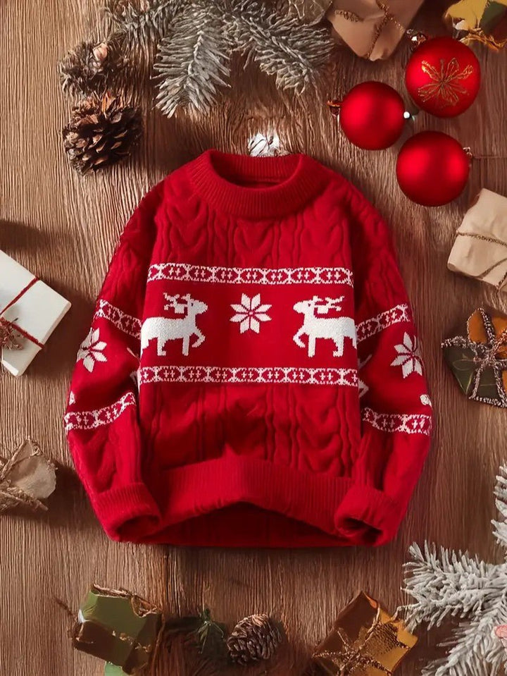 Mens Knit Sweater Reindeer Pattern Crewneck