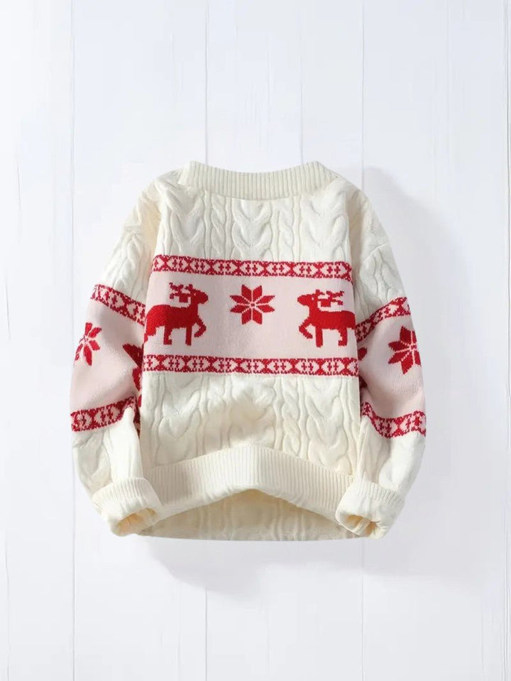 Mens Knit Sweater Reindeer Pattern Crewneck