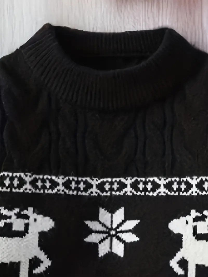 Mens Knit Sweater Reindeer Pattern Crewneck