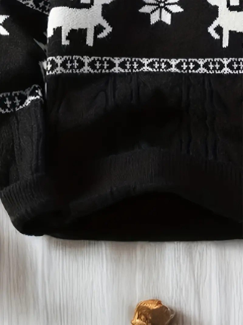 Mens Knit Sweater Reindeer Pattern Crewneck