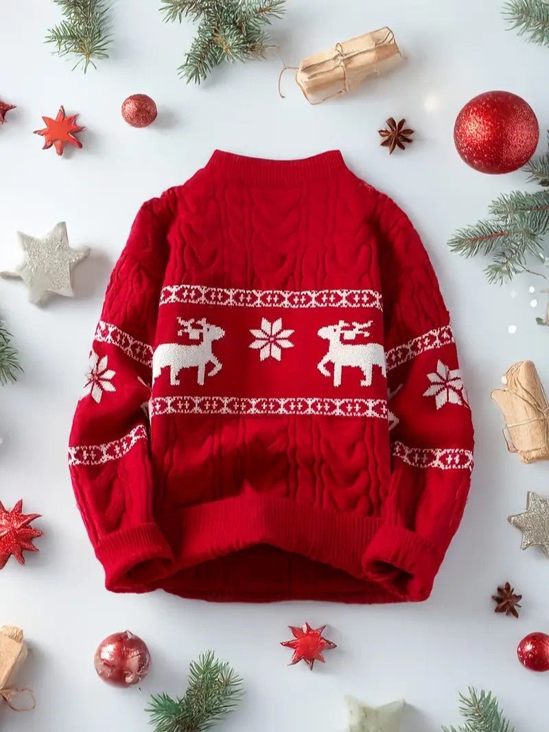 Mens Knit Sweater Reindeer Pattern Crewneck