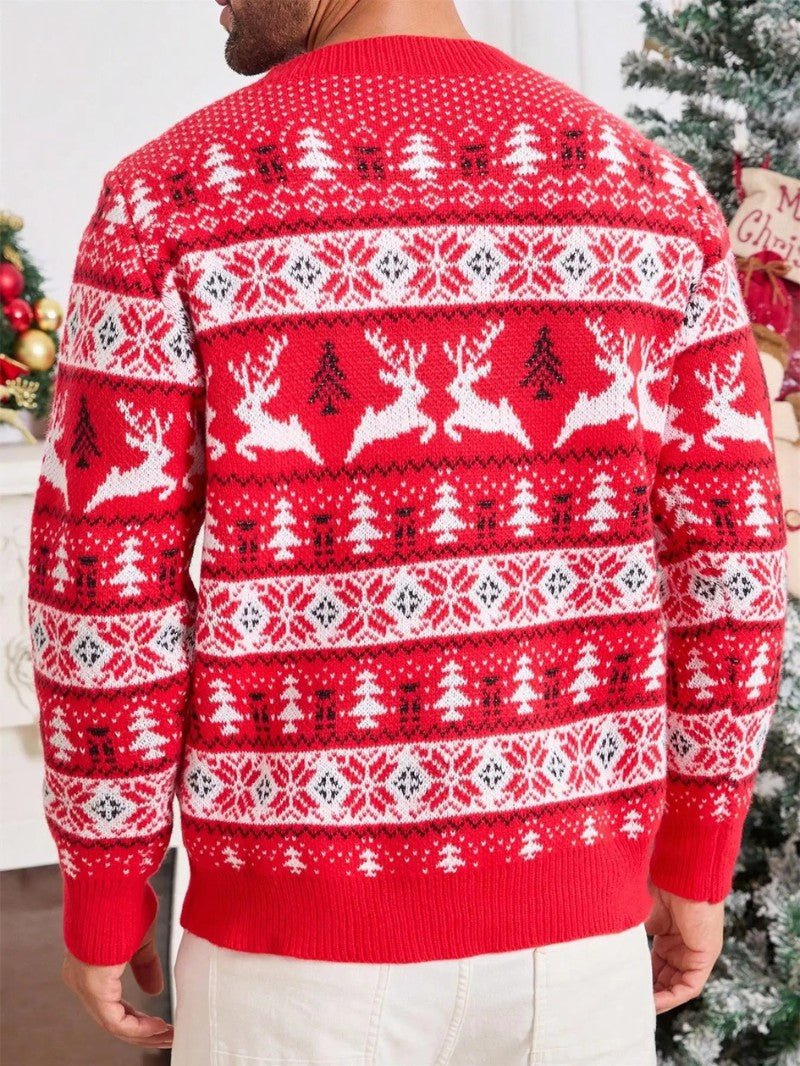 Mens Knit Sweater Reindeer Pattern Crewneck