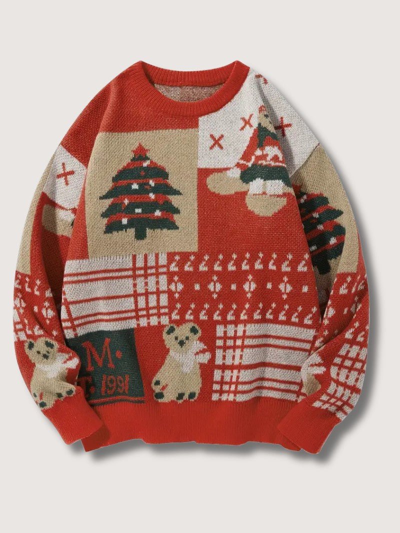Mens Knit Sweater with Bear Pattern Crewneck - BritishMode