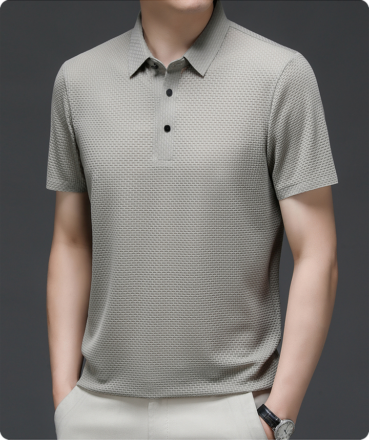 Mens Polo Shirt Textured Short Sleeve Button Front