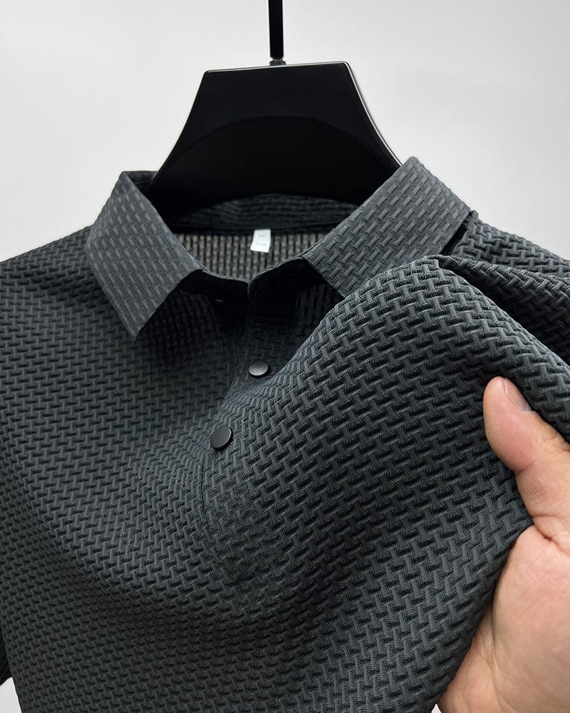 Mens Polo Shirt Textured Short Sleeve Button Front