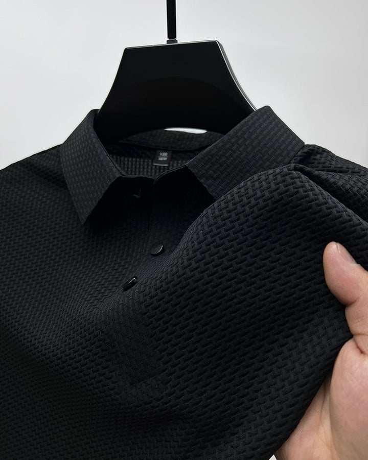Mens Polo Shirt Textured Short Sleeve Button Front