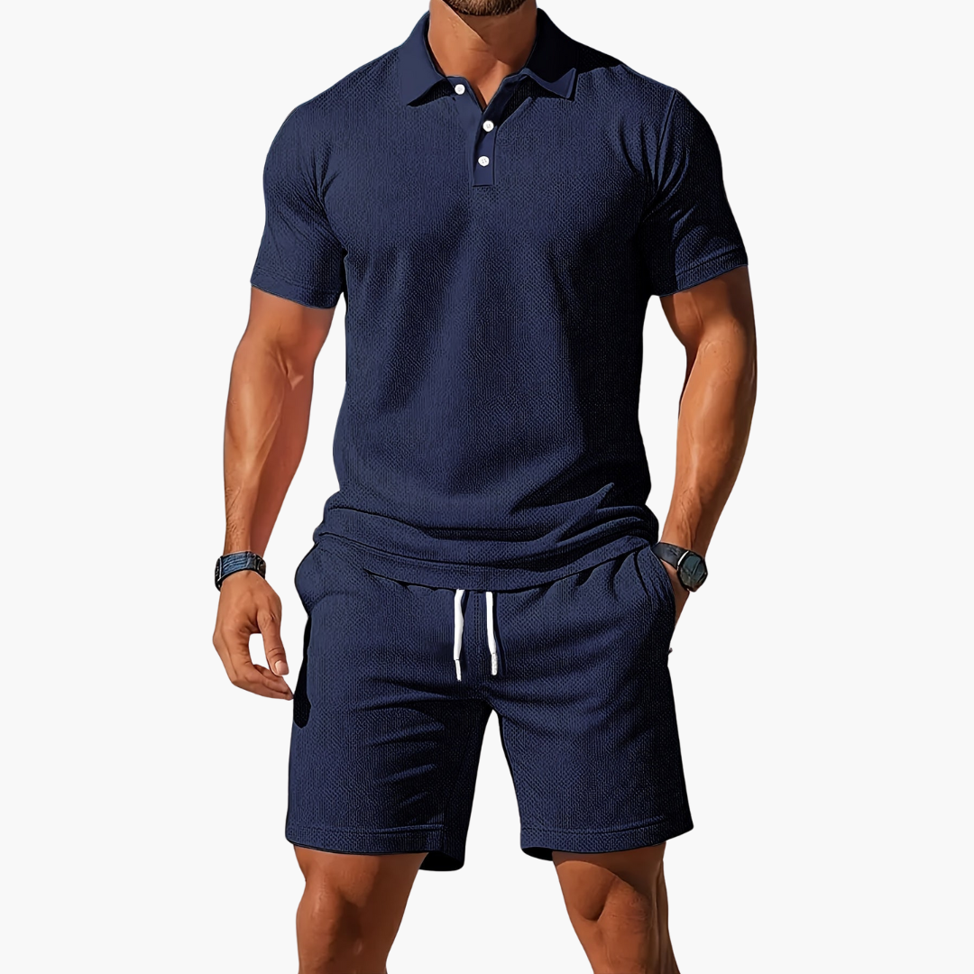 Mens Polo Shirt and Shorts Casual Set