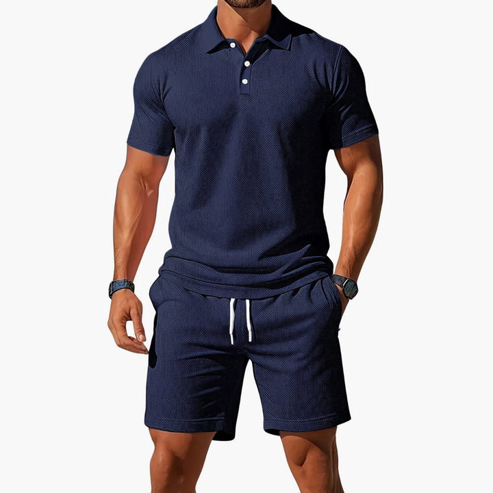 Mens Polo Shirt and Shorts Casual Set