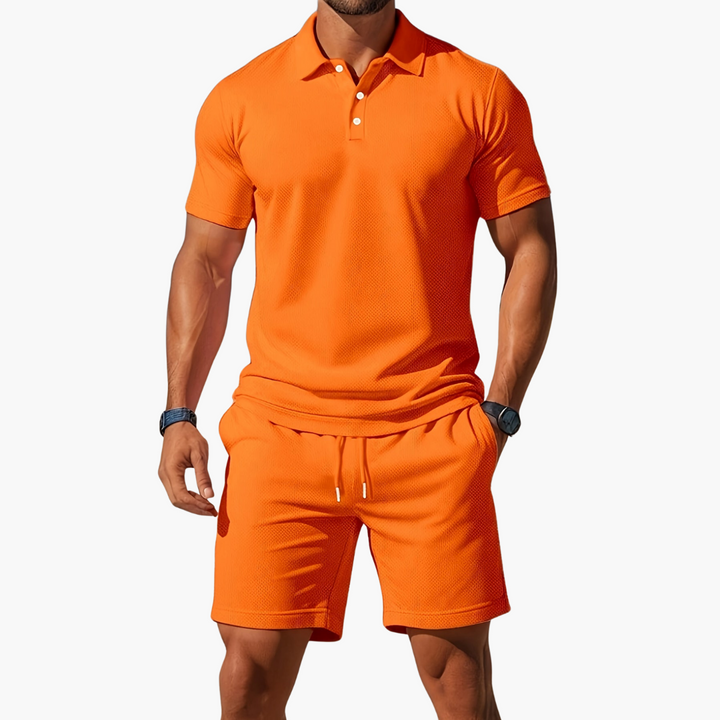 Mens Polo Shirt and Shorts Casual Set