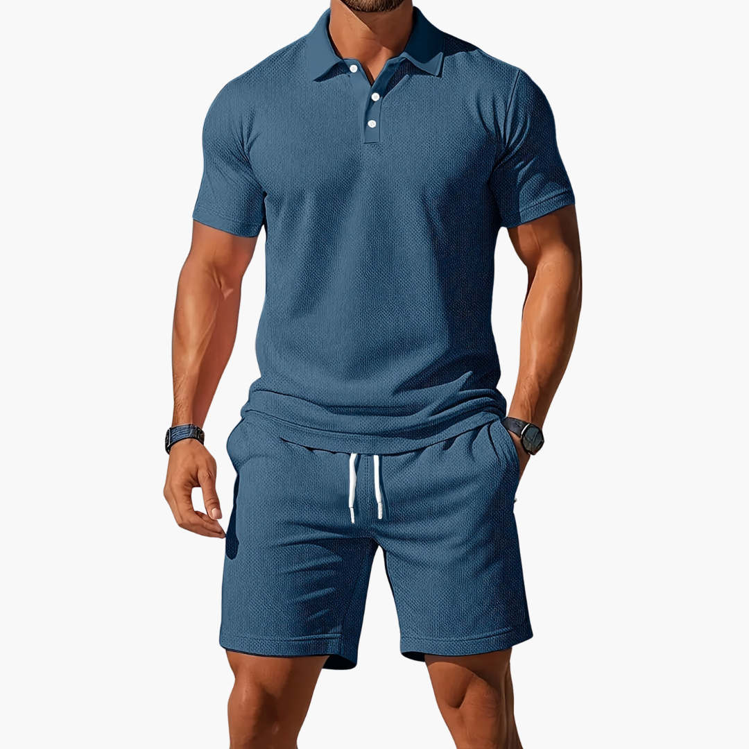 Mens Polo Shirt and Shorts Casual Set