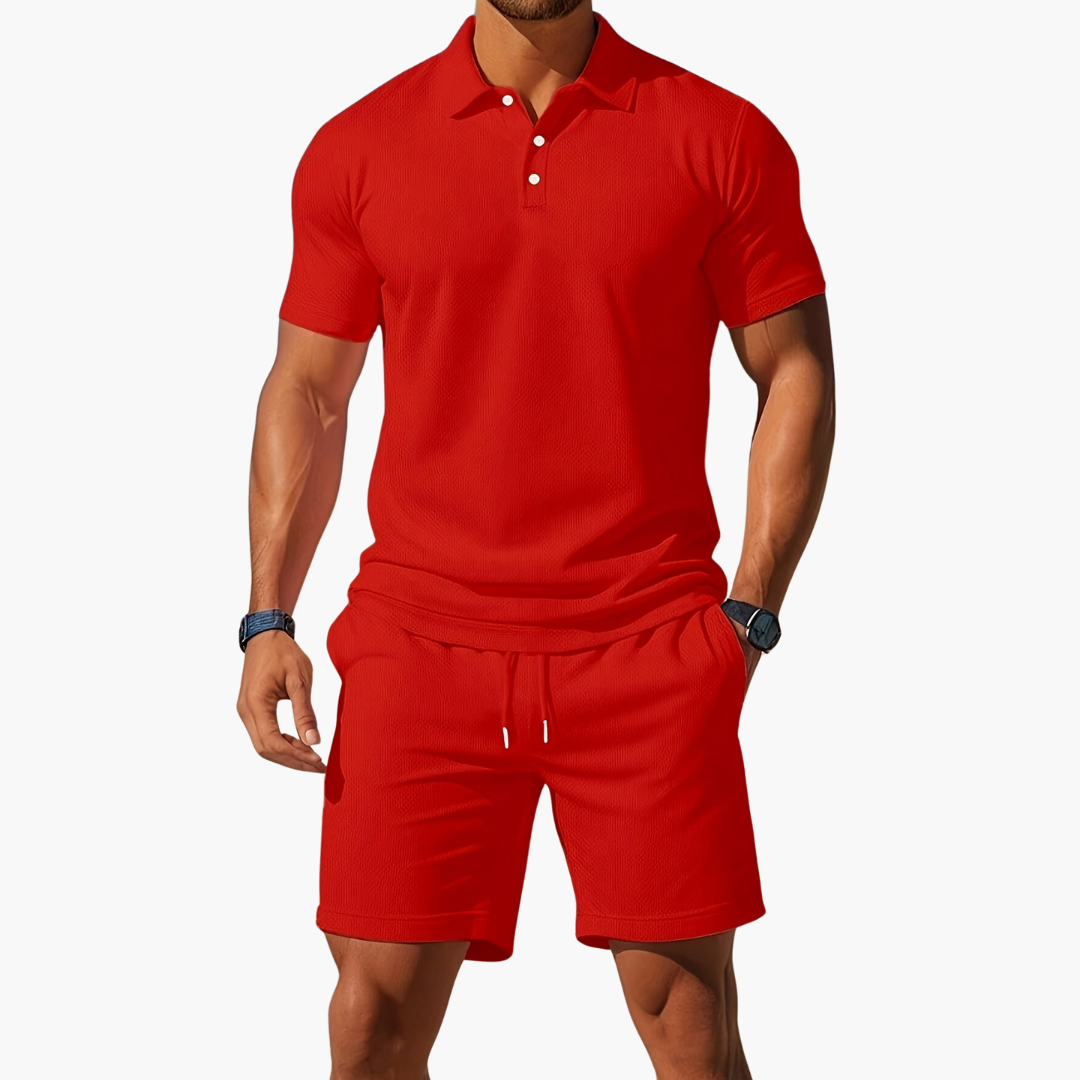 Mens Polo Shirt and Shorts Casual Set