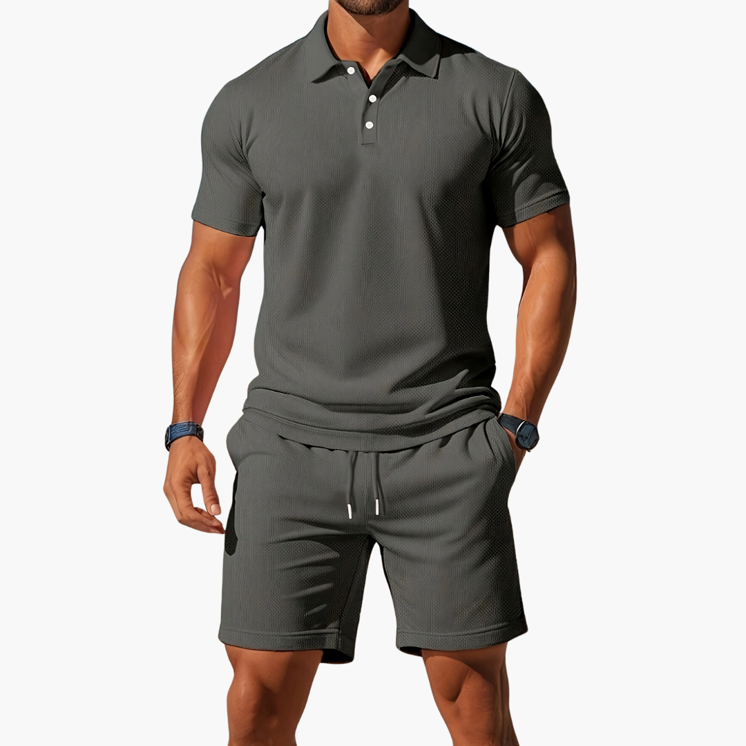 Mens Polo Shirt and Shorts Casual Set