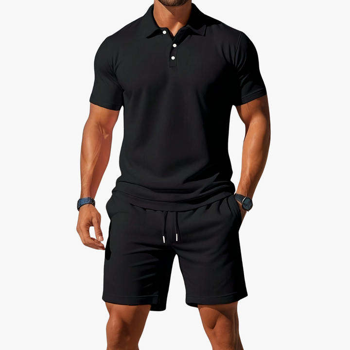 Mens Polo Shirt and Shorts Casual Set