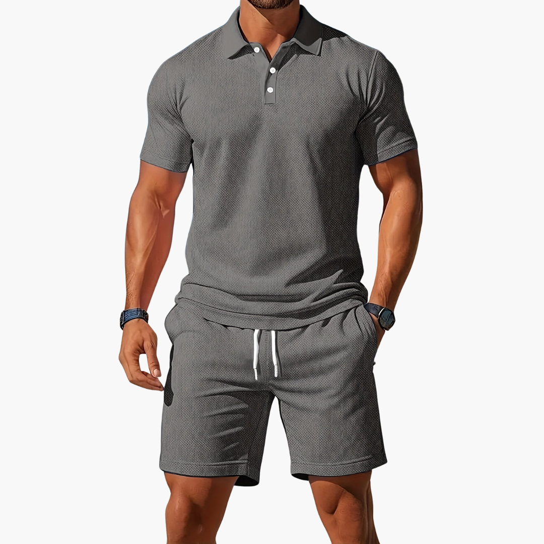 Mens Polo Shirt and Shorts Casual Set