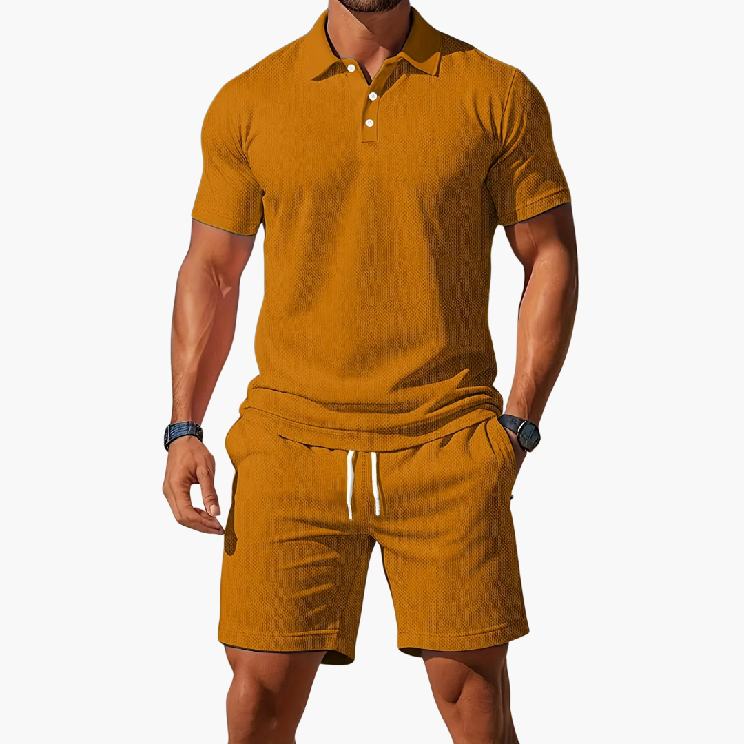 Mens Polo Shirt and Shorts Casual Set