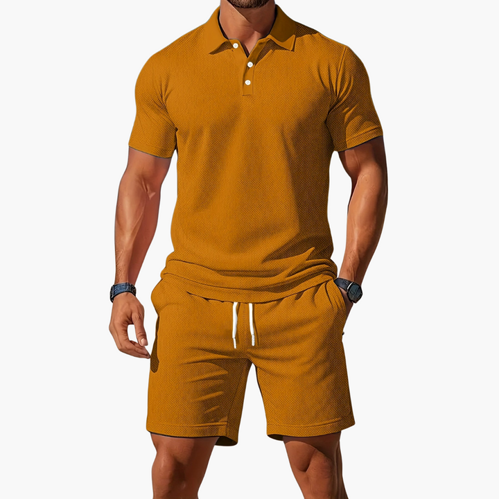 Mens Polo Shirt and Shorts Casual Set