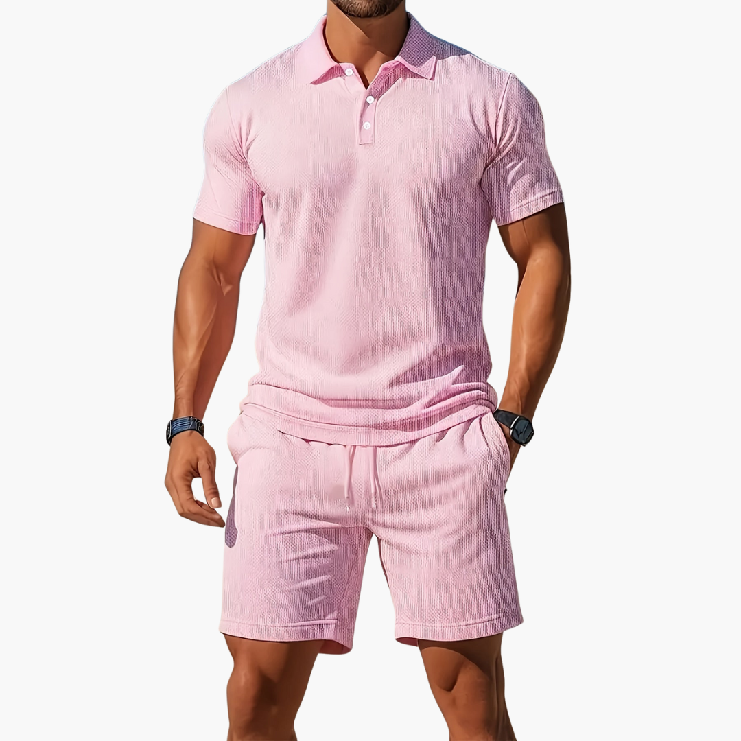 Mens Polo Shirt and Shorts Casual Set