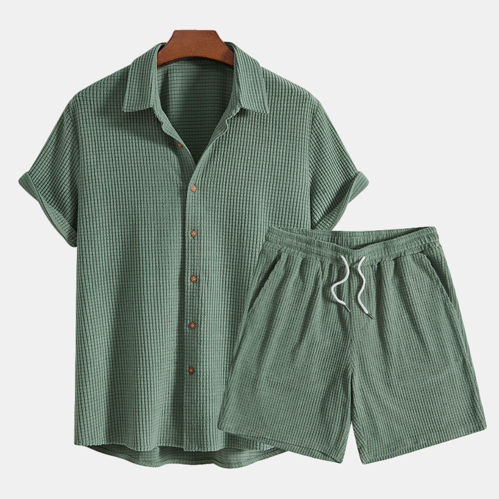 Mens Two-Piece Casual Shirt and Shorts Set