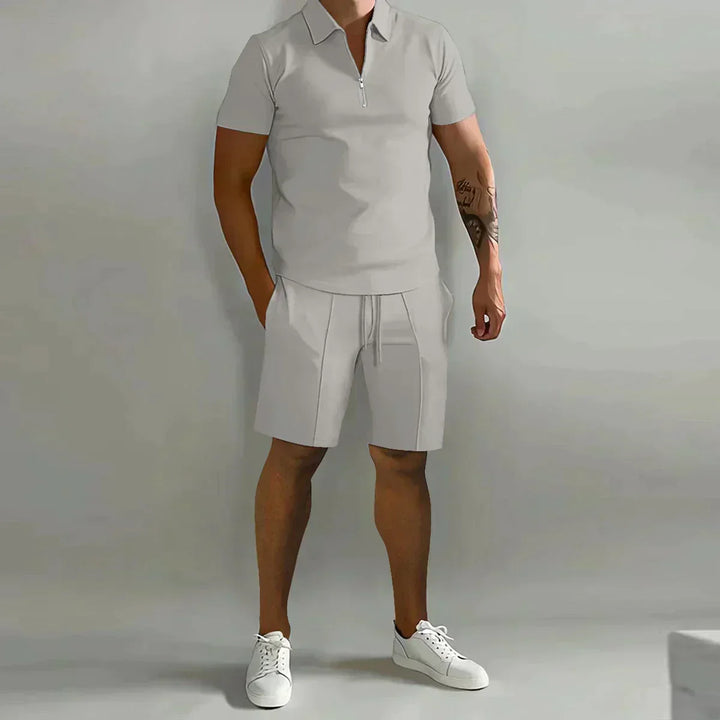 Mens Polo Shirt and Shorts Set Zip Casual Fit