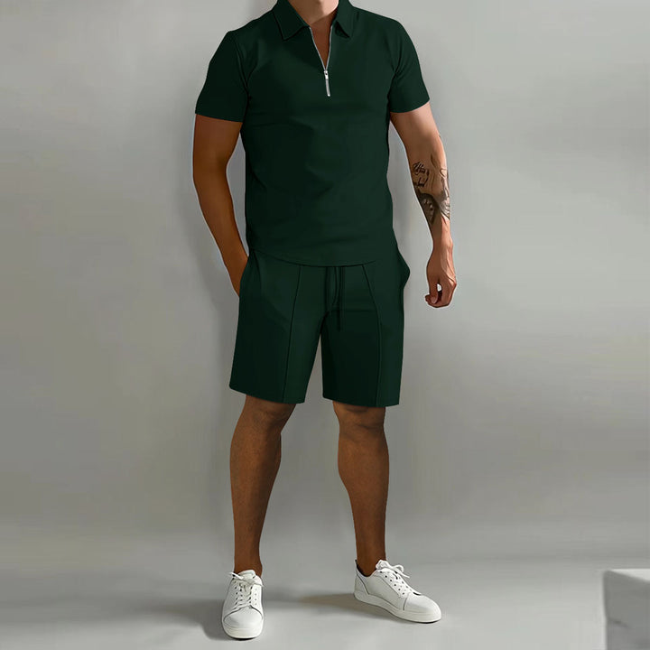 Mens Polo Shirt and Shorts Set Zip Casual Fit