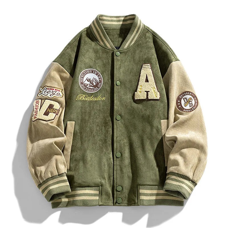 Mens Bomber Jacket Button-Up Varsity Style - BritishMode