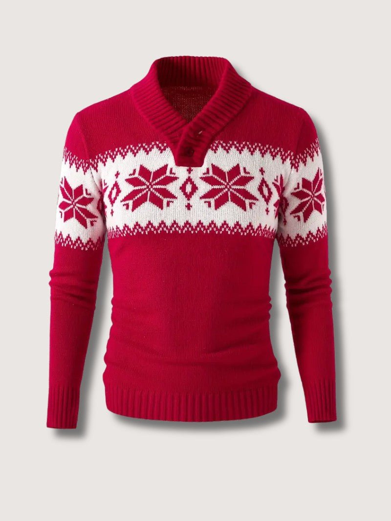 Mens Knit Sweater with Snowflake Pattern Crewneck - BritishMode