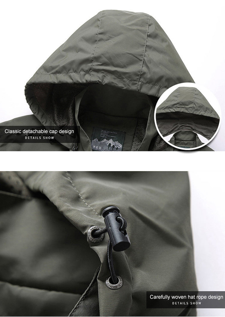 Mens Hooded Jacket Full Zip Multi Pocket Design