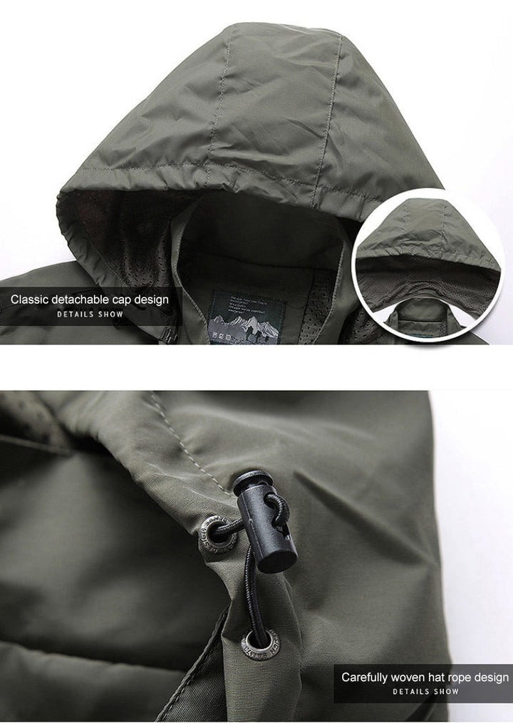 Mens Hooded Jacket Full Zip Multi Pocket Design