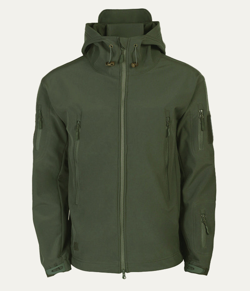 Mens Tactical Softshell Jacket Hooded Utility Pockets