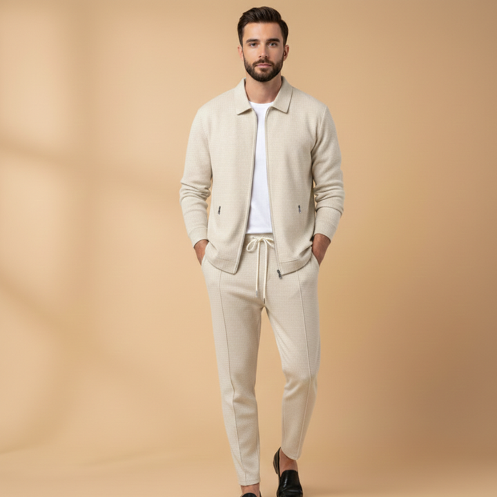 Mens Casual Zip Jacket Two-Piece Set Relaxed Fit - BritishMode
