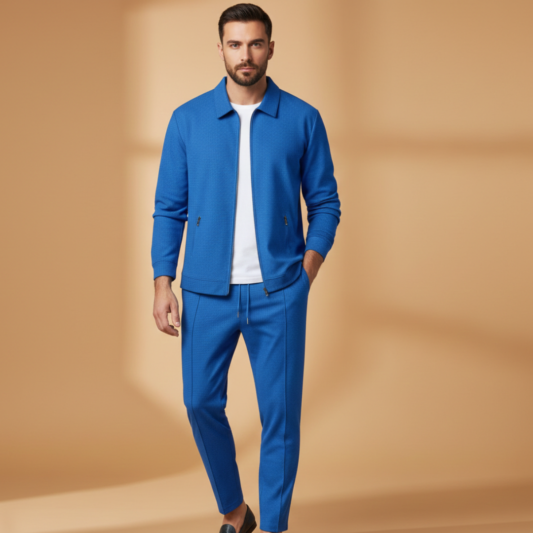 Mens Casual Zip Jacket Two-Piece Set Relaxed Fit