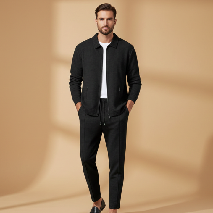 Mens Casual Zip Jacket Two-Piece Set Relaxed Fit
