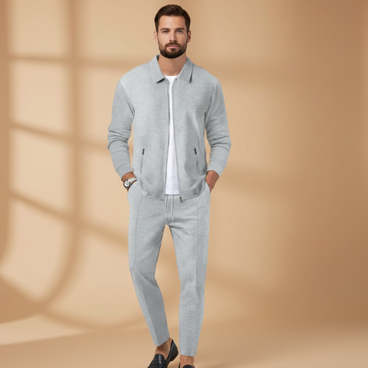 Mens Casual Zip Jacket Two-Piece Set Relaxed Fit