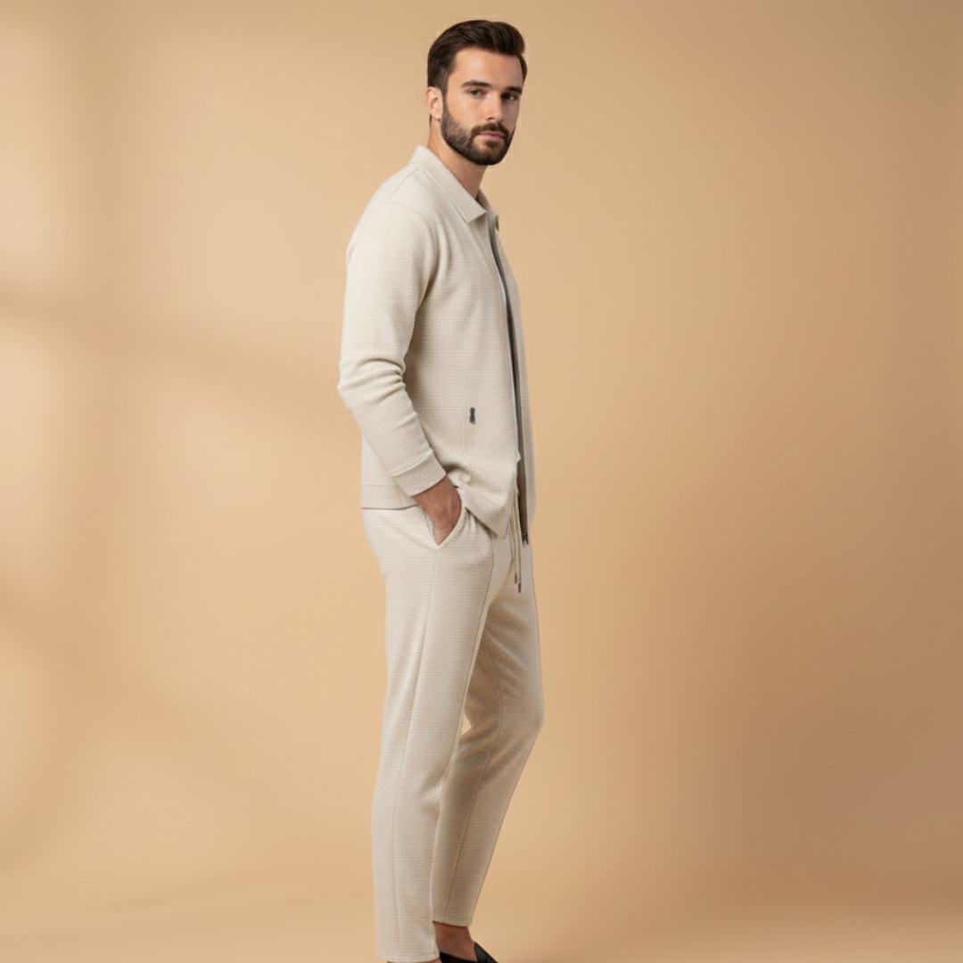 Mens Casual Zip Jacket Two-Piece Set Relaxed Fit