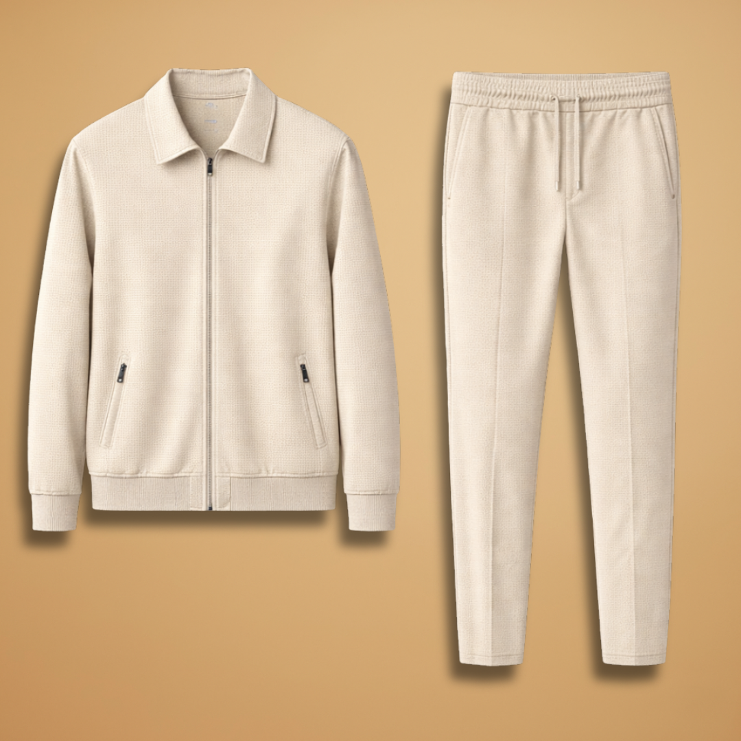 Mens Casual Zip Jacket Two-Piece Set Relaxed Fit