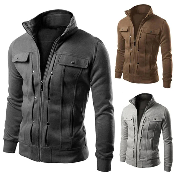 Mens Zip-Up Jacket with Stand Collar Casual Fit