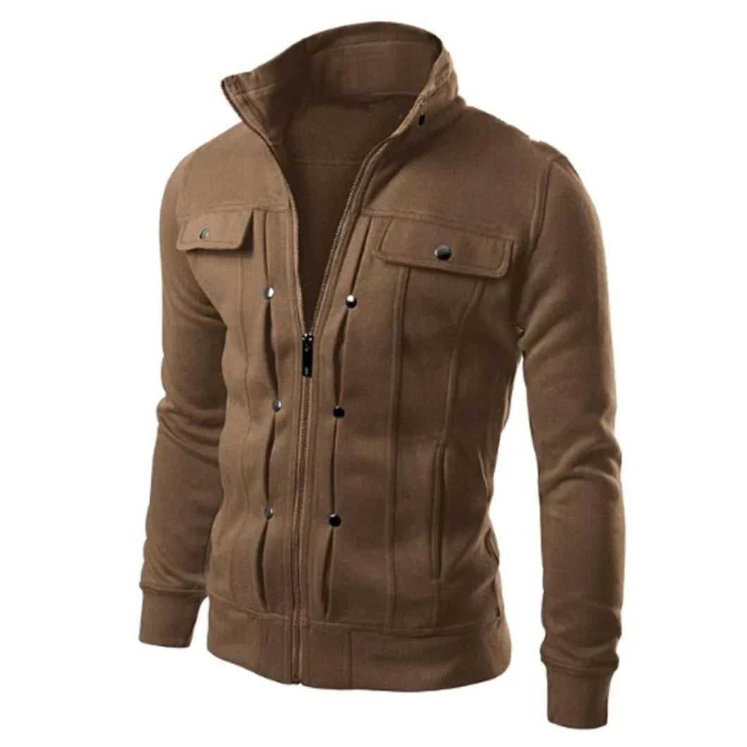 Mens Zip-Up Jacket with Stand Collar Casual Fit