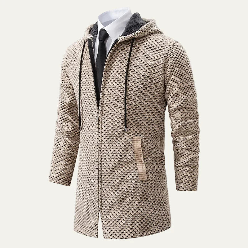 Mens Heavy Knit Hooded Zip-Up Cardigan Mid-Length