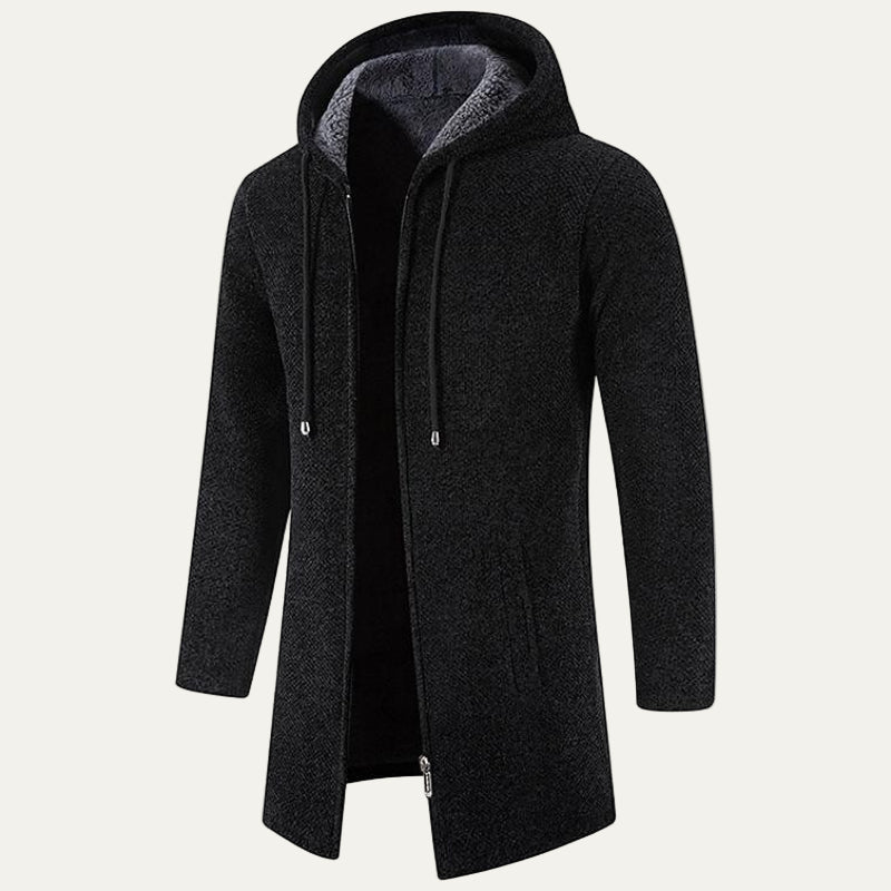Mens Heavy Knit Hooded Zip-Up Cardigan Mid-Length - BritishMode