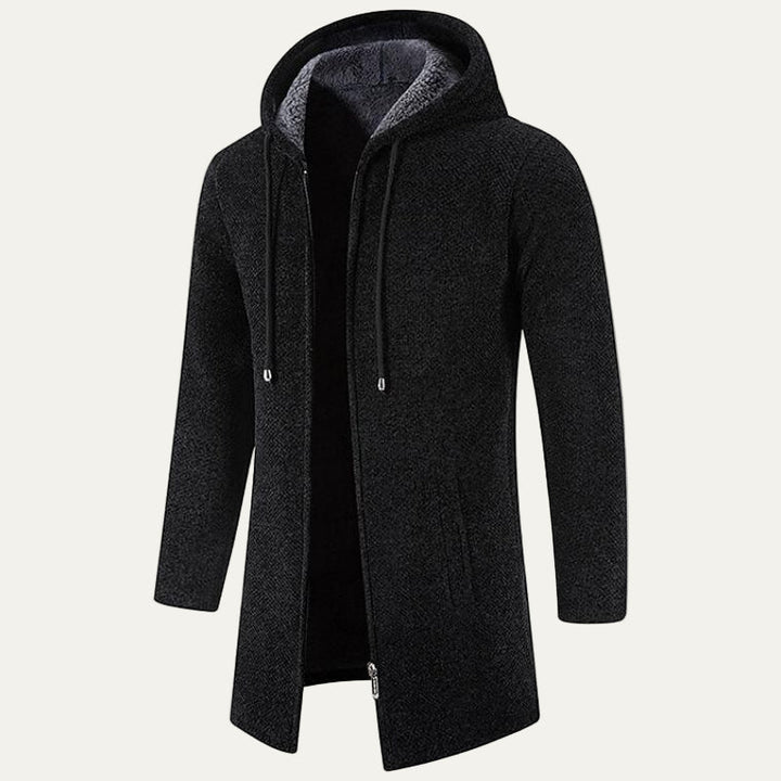 Mens Heavy Knit Hooded Zip-Up Cardigan Mid-Length - BritishMode