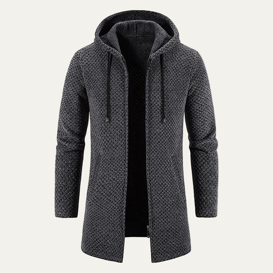 Mens Heavy Knit Hooded Zip-Up Cardigan Mid-Length