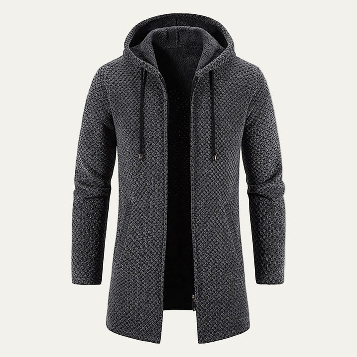 Mens Heavy Knit Hooded Zip-Up Cardigan Mid-Length