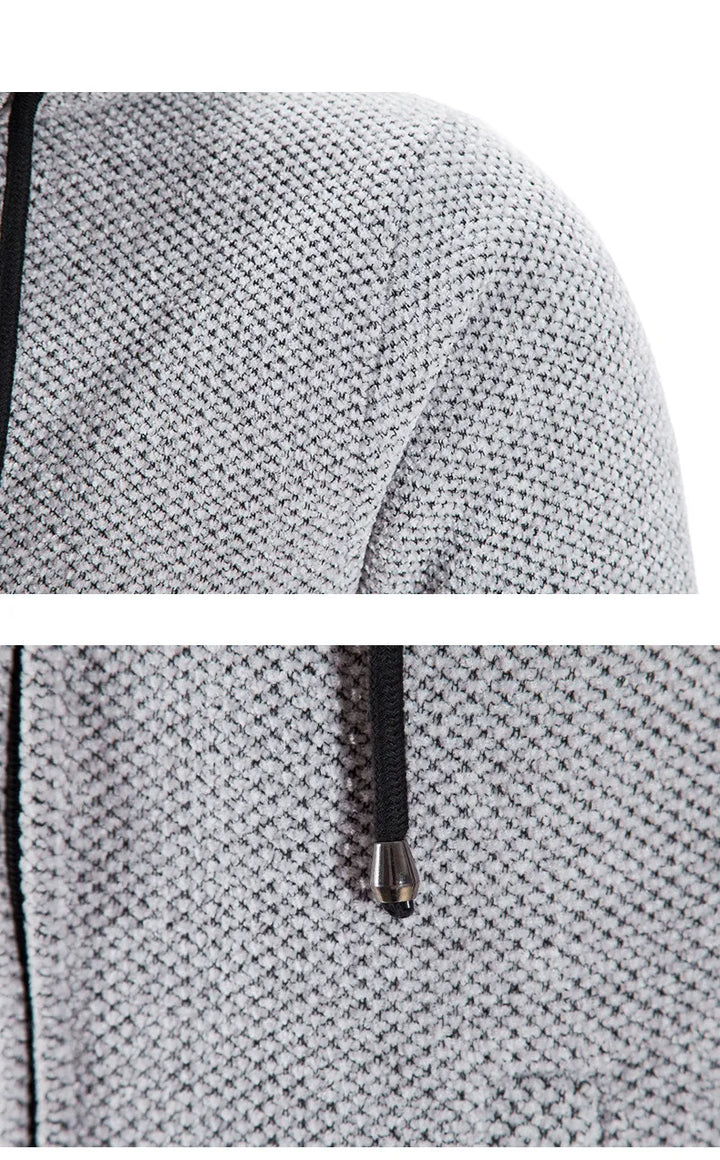 Mens Heavy Knit Hooded Zip-Up Cardigan Mid-Length
