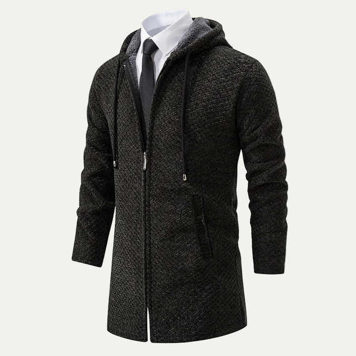 Mens Heavy Knit Hooded Zip-Up Cardigan Mid-Length