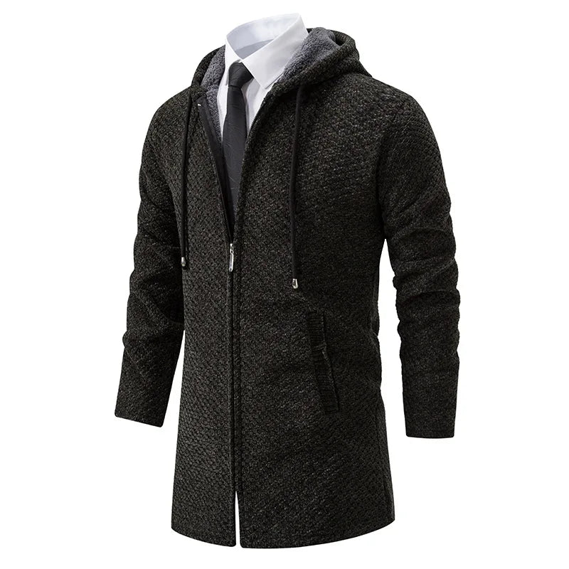 Mens Wool Hoodie Mid-Length Relaxed Fit