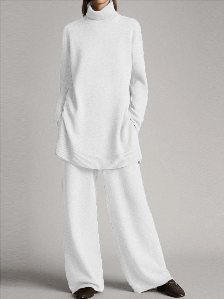 Womens Knit Loungewear Set High Neck Relaxed Fit