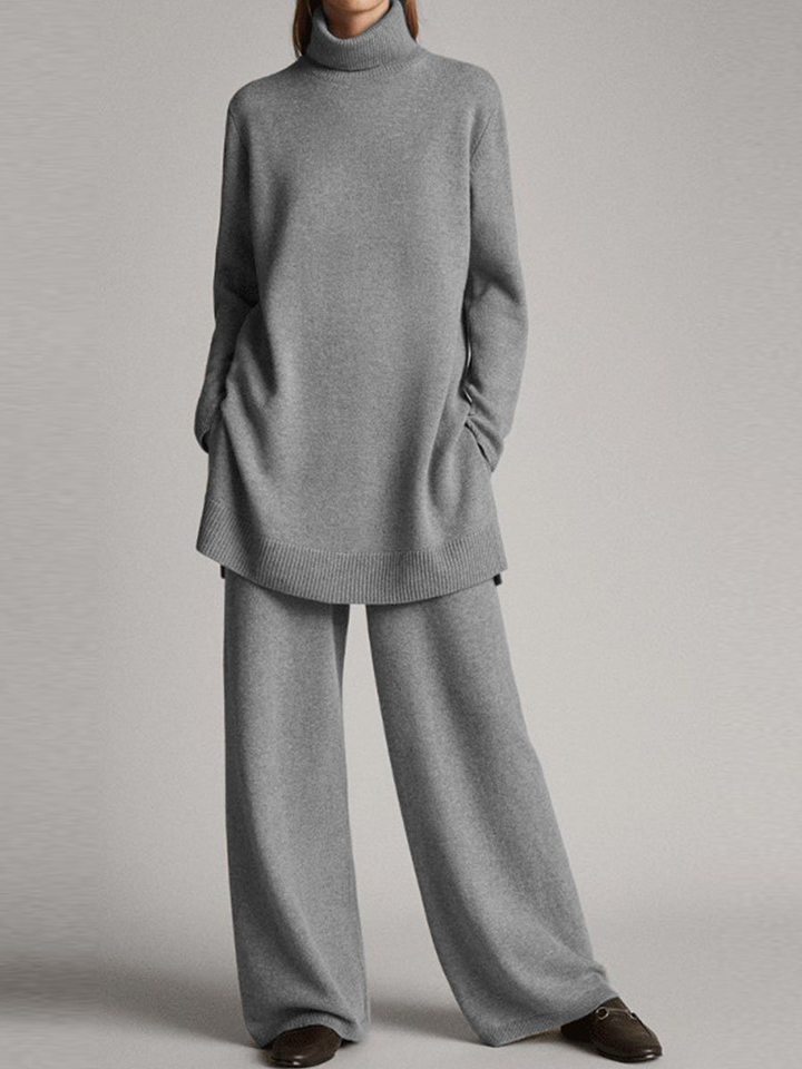Womens Knit Loungewear Set High Neck Relaxed Fit