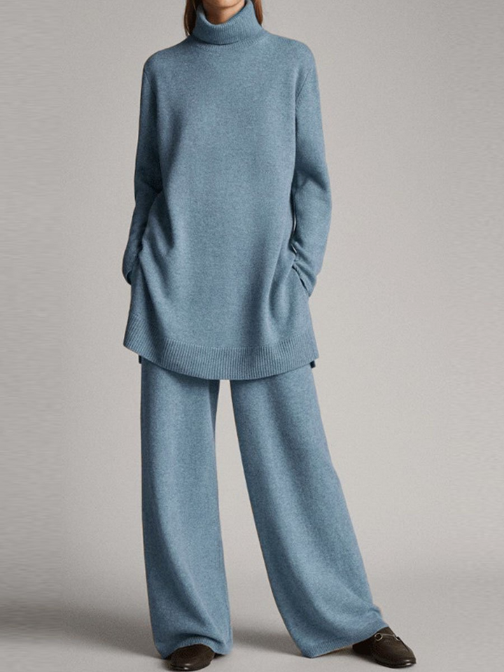 Womens Knit Loungewear Set High Neck Relaxed Fit