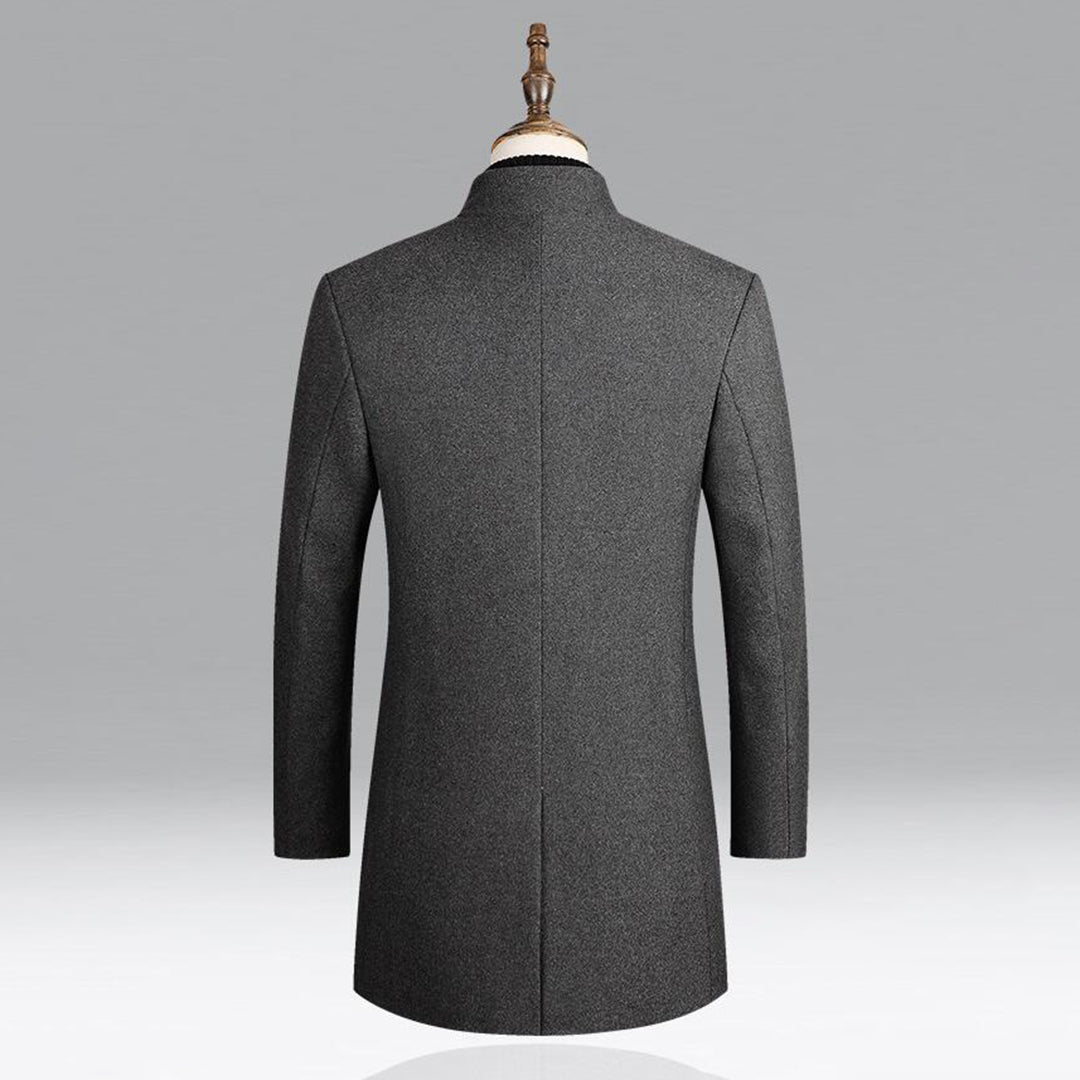 Mens Mid-Length Topcoat with Stand Collar