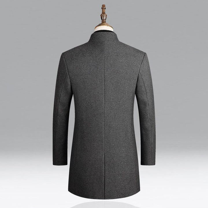 Mens Mid-Length Topcoat with Stand Collar